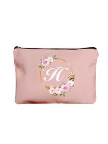 Geantă de machiaj portabilă cu inițiale imprimate și model de coroane florale, geantă mică portabilă, potrivită pentru cadouri, ambalaj mic de călătorie, geantă de depozitare ușoară, geantă de călătorie cu fermoar - perfectă pentru călătorii și petreceri de vacanță, geantă de machiaj de sărbători - cadou perfect pentru prieteni, familie sau pentru sine - geantă de călătorie, potrivită atât pentru bărbați, cât și pentru femei, organizator de machiaj esențial pentru călătorie, geantă de călătorie pentru femei