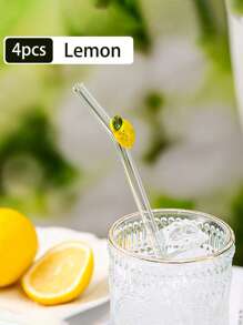 5/10pcs/Set (4Straws + 1Brush) Transparent Glass Straws, Heat Reusable Clear Glass Straws For Smoothies, And Drinks - Healthy - Includes Cleaning Brush School Supplies,Back To School Christmas For Holiday Gift Giving