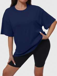SUPEKYKO 大码女式短袖T恤 - 宽松运动上衣，适合健身、瑜伽和休闲穿着 | 四季皆宜 - 藏蓝色 - 查看 6