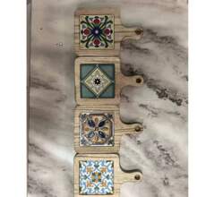 4 件套花卉木质立式杯垫套装 - 耐热厨房餐桌垫、复古餐垫、隔热锅垫 - 彩色 - 查看 9