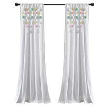 LUSH DECOR Boho Pom Pom Tassel Linen Window Curtain Panel Navy Single 52X84 Halloween-Fall Decor-Room Decor - 水綠色/粉紅色 - 查看 8