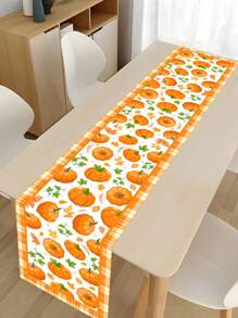 1 pièce Nappe en polyester avec design aquarelle de citrouille et feuille d'érable, thème de récolte d'automne et de Thanksgiving. Décoration de table thème feuille d'érable, fournitures de fête thème Halloween, décoration de maison saisonnière d'automne, fournitures de fête intérieure et extérieure. 35x180cm.