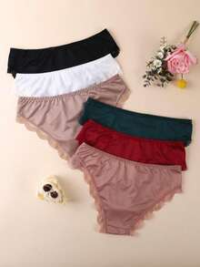 Lace Women Underpants Elegant Floral Lace Trim Low-Waist Women's Panties For Daily Wear Honeymoon Wedding Night Silky - 彩色 - 查看 3