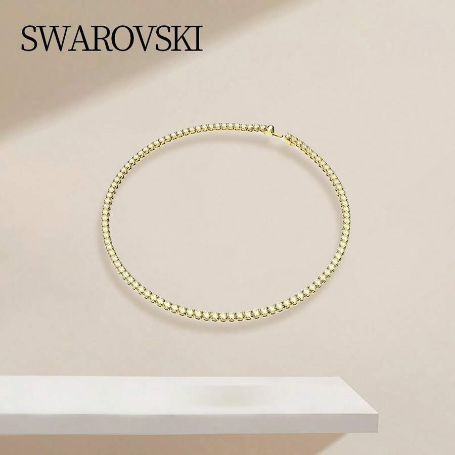 Swarovski Matrix Tennis Necklace Round Cut, Yellow, Gold Tone Plated5681799 - Gold - View 1