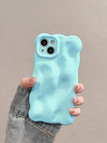 1pc Glossy Macaroon Blue Jelly Squeeze Soft TPU Protective Phone Case With Bubble, Meteor, Wave Edge Design, Compatible With IPhone 17 Pro Max, 16, 16 Pro Max, 16 Pro, 16 Plus - Baby Blue - View 8