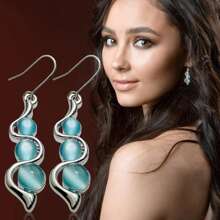 1 Pair Bohemian Creative Wavy Blue Earrings - Hypoallergenic - Suitable For Daily Wear And As Gifts, Holiday Parties, Birthday Parties, New Year And Valentine'S Day Presents Bohemian Creative Curve Wave Earrings European And American Inlaid Hyland Cat's Eye Gemstone Earrings