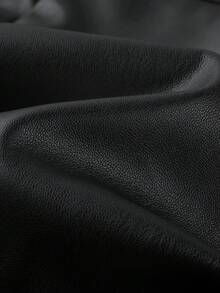 Giolshon 大码女式保暖 PU 皮革迷你裙 | 黑色优雅短款设计，松紧腰，秋冬春季时尚之选 - 黑色 - 查看 8