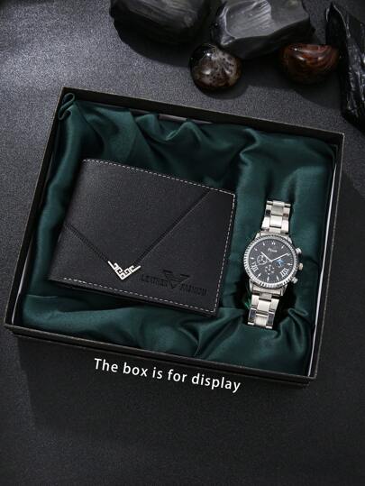 Set de reloj y billetera esencial de moda para hombres, minimalista vintage casual elegante como regalo, diseñado para hombres, adecuado para volver a la escuela, Acción de Gracias, aniversario, vacaciones