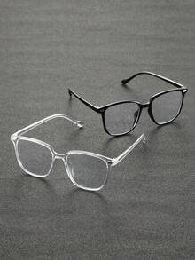 2pcs Classic Plastic Black Transparent Geometric Full Frame Anti-Blue Light Men Clear Glasses For Office Daily Life Play Games Watch TV Office Outfit Suitable For All Face Shapes - 2pcs 黑透明白平組合 - 查看 3