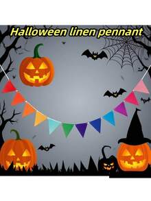 1套，3米长，12件，6色复古彩色亚麻三角旗，适用于生日、婚礼、万圣节、圣诞节、教室装饰、新年派对装饰、秋季家居装饰。线条不影响使用。颜色随机发！！，适用于学校用品，返校 - 單件 - 查看 7