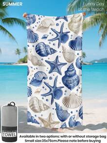1 件印花沙滩巾，蓝色贝壳和海星游泳巾，浴巾，时尚款式沙滩巾，超强吸水浴室浴巾，游泳、健身、瑜伽，柔软舒适的超细纤维毛巾，轻便便携，防风防晒，假期浴室装饰，可选带或不带储物袋， - 彩色 - 查看 4