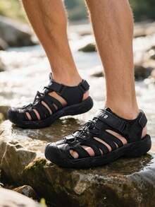 Men's Sandals, Closed Toe Athletic Sport Sandals, Mens Summer Shoes, Lightweight Trail Walking Flat Sandals For Beach Sport Outing - 黑色 - 查看 3