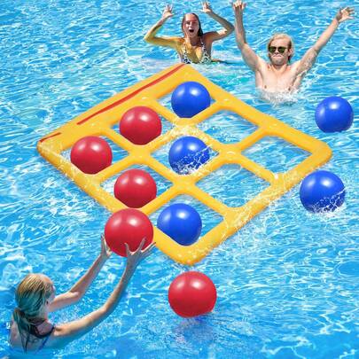 Pool Toys Games Set - Tic-Tac-Toe Inflatable Pool Toy With 10 Balls - 2-10 Players