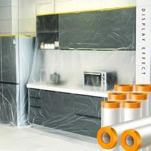 Pre-Taped Masking Film Rolls, Tape And Drape, Painters Plastic Drop Cloth For Automotive Painting Covering, House Decoration Furniture Floor Dustproof Cover