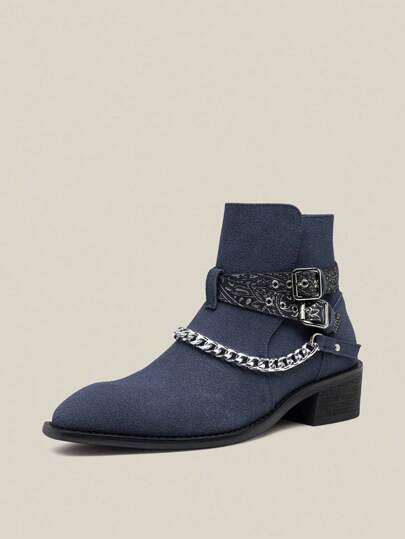 Men's Slip-On Slip-On Faux Suede Boots, Winter/Autumn Men's Decorative Chain Fashion Boots Men's High Heel Dress Boots Men's All-Weather Formal Boots Men's Commuter High Boots Men's Formal Dress Shoes Men's Hipster Boots