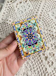 1pc Vintage Moroccan Window Floral Pattern Stamp Shaped 3D Floral Embossed Gold Foil Refrigerator Magnet, Suitable For Home Decor, Daily Use And Holiday Gifts