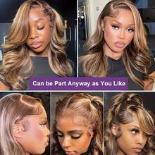 ownvmor 4/27 Highlight Bob Wigs Human Hair 13x4 Honey Blonde Lace Front Wig Ombre Body Wave Short Human Hair Wig 200% Density Pixie Cut Wig Human Hair 14 Inch - 4/27 - 查看 8
