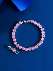 1pc 6mm Round Cubic Zirconia Purple Pink Classic Tennis Chain Bracelet For Women, Engagement, Wedding, Pageant, Bridal Party Jewelry Gift - Luxury Design - View 8