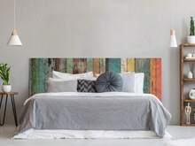 Testiera per letto Oedim Antique Multicolor in finto legno realizzata in PVC forex da 5 mm con stampa digitale, testiera decorativa per letti, decorazione per camere