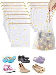 10 件便携式抽绳鞋子收纳袋，抽绳磨砂塑料收纳袋，便携式旅行鞋袋，透明防水鞋子收纳袋，适合度假旅行，鞋子整理，物品整理和防尘，行李箱整理