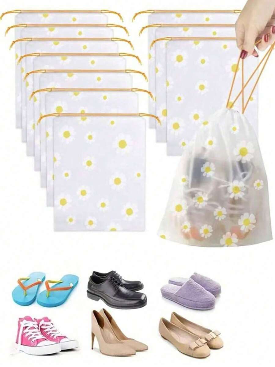 10 件便携式抽绳鞋子收纳袋，抽绳磨砂塑料收纳袋，便携式旅行鞋袋，透明防水鞋子收纳袋，适合度假旅行，鞋子整理，物品整理和防尘，行李箱整理