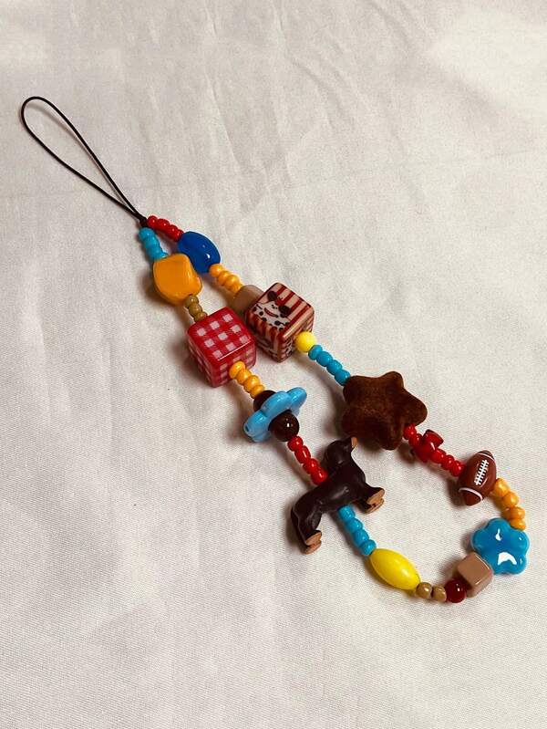 1 pieza Cordón para el teléfono con perro salchicha de cuentas hecho a mano con dopamina, accesorio creativo para colgar en la bolsa o la muñeca