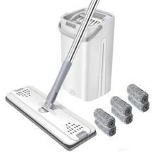 Mop And Bucket Set With Wringer - Hands-Free Flat Floor Mop And Bucket, Reusable Microfiber Pads, Flat Mop And Bucket Set, Separates Dirty And Clean Water, Suitable For All Floor And Wall Cleaners