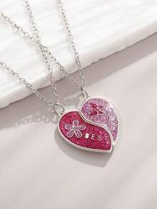 2pcs New Best Friends Magnetic Necklace With Colorful Butterfly Pendant, Fashion Jewelry For Besties