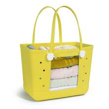 Beach Bag, Waterproof Beach Tote, Rubber XL Tote Bag, Washable And Durable Open Handbag For Boat Pool Sports - 黃色 - 查看 10