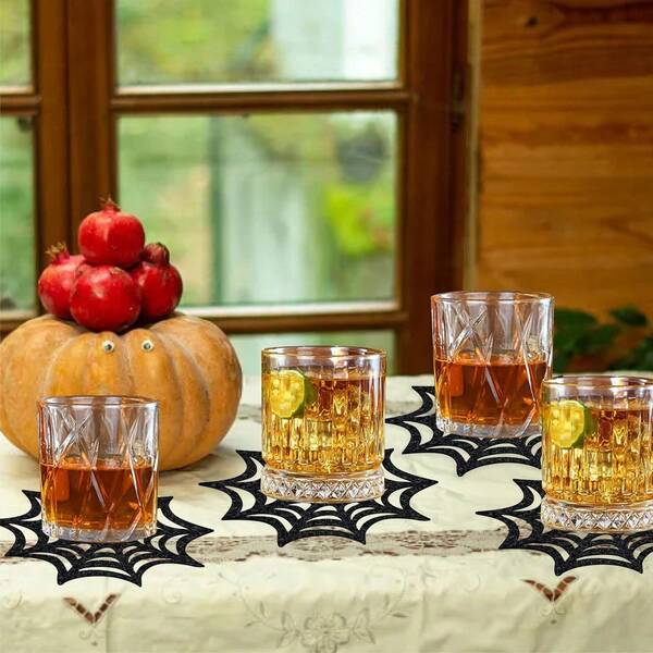6pcs Halloween Party Decorative Coasters, Non-Woven Fabric Holiday Table Decor Spider Web Coasters