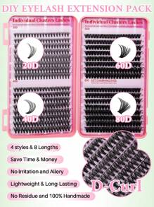 Kit de 755 pestañas postizas voluminosas con volumen D Curl, 30D-40D-50D/60D-80D-100D/JH02-JH04-JH08. 9 estilos mixtos de 10-18 mm. Incluye neceser de viaje impermeable, adhesivo y sellador, quitapestañas, pinzas y cepillo para crear tus propias pestañas en casa, citas, fiestas y viajes.