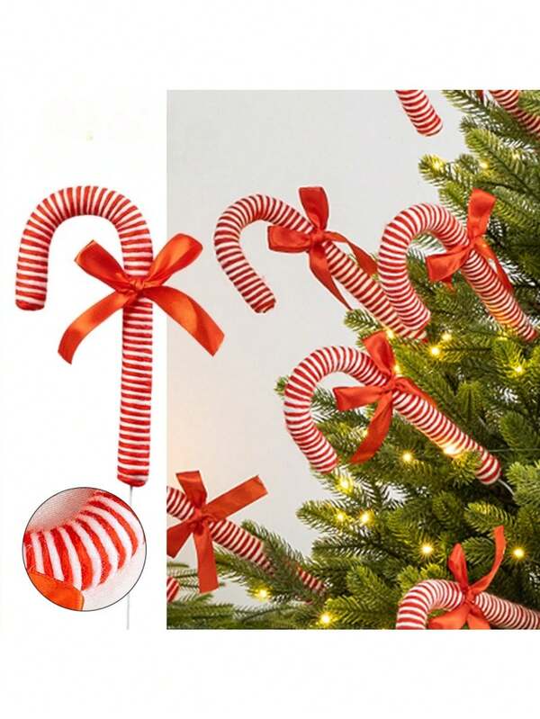 1pc Christmas Decoration Red And White Handmade Cane Candy Christmas Tree Branch Decoration Shopping Mall Window Scene Decoration