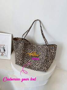 Women's Large Capacity Leopard Print Handbags, Customizable Names, Fashionable Retro Shoulder Bags For Female College Students, New White-Collar Families, Suitable For Office, University, Work, Business, Commuting, Outdoor, Travel, Outings, Cheetah Print Bags For Women, Leopard Print Returns
