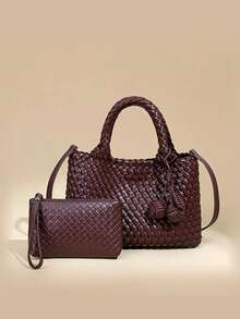 Woven Tote Bag For Women Large Woven Handbag Soft Leather Shoulder Bag Work Shopper Summer Beach Travel Tote Bag With Purse - Multicolor - View 9