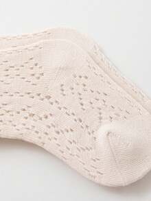 1 Pair Children's Beige Cute Bow Mesh Socks, Versatile Lace Socks For Back To School Season - Beige - View 3