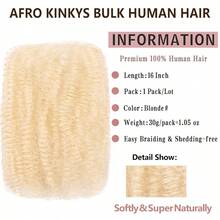 D16 Inch 1Pack 30Gram Blonde Afro Kinkys Bulk Human Hair For Dreadlocks Loc Repair Dreadlocks Extensions Mini Braiding Twists Afro Kinky Human Hair For Micro Spring Twist Braiding Kinky Hair5001 - 蒲隆 - 查看 2