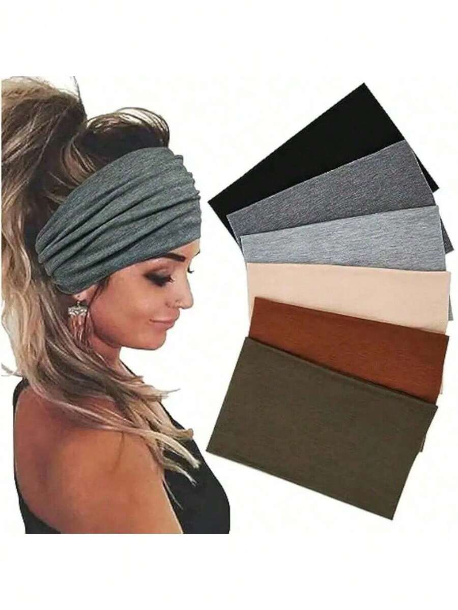 女士发带吸汗带 1/6 件纯色弹性宽头带 - 防滑透气 - 瑜伽、健身、跑步和运动的理想选择 - 舒适时尚的发饰，适合所有季节发饰时尚发带秋季配饰