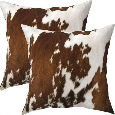 2pcs Cow Print Throw Pillow Covers - Western Style, Zipper Closure, Suitable For Home, Office, Bedroom, Living Room, Sofa Decoration,Without Inserts, Polyester 100%,16x16 18x18 20x20 Inches, Single-Sided Print.
