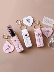 Personalized Customized Lipstick Bag Keychain, Lipstick Case With Mirror, Custom Name Anti Lost Lipstick Storage Bag, Bridesmaid Gift, Valentine's Day Gift, Engraved, Stainless, Unisex, Casual, Custom, For Father's Day, For Graduation, For Weddings, For Housewarming, School Supplies, For Teenagers, Junior High School Students