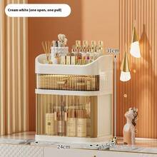 1 Set High-End Makeup Storage Box, Sliding Drawer Vanity Organizer, Multi-Layer Large Capacity Dust-Proof Makeup Case, Suitable For Bathroom, Vanity, Lipstick, Skincare, Makeup Brushes, Facial Cleanser, Face Mask Storage