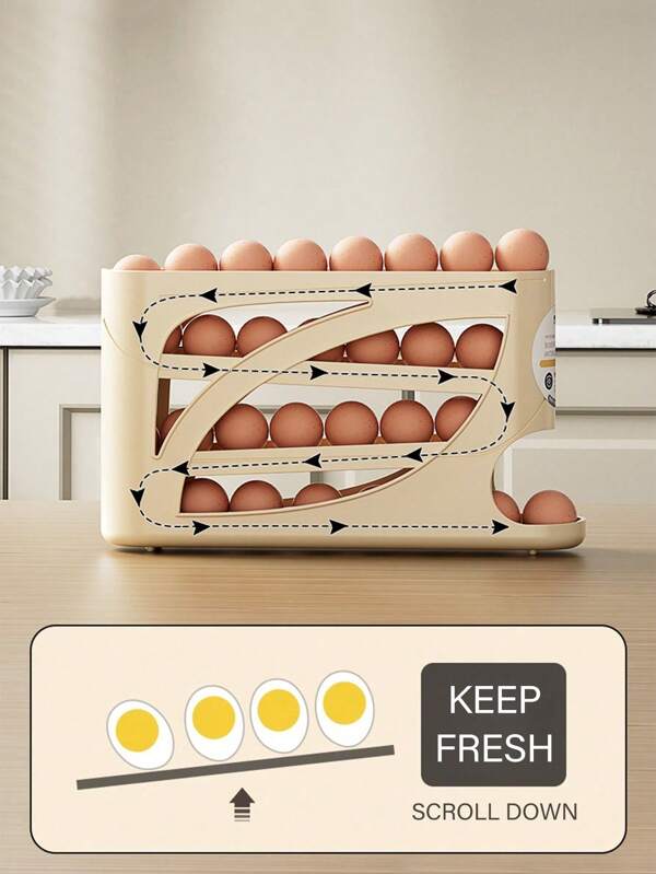 1pc Creative 4-Tier Automatic Egg Roller Rack, Large Capacity Kitchen Egg Storage Organizer With Sliding Tracks, Multi-Layer Egg Holder For Fridge, Kitchen, Parties, Easter Egg Collection