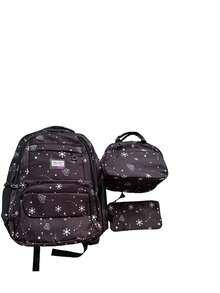 3 件套钻石雪花印花涤纶学校背包，带午餐盒和铅笔盒，大容量多隔层设计，可调节肩带，防水耐用面料，拉链开合，后行李带，适合学校和户外，返校礼物