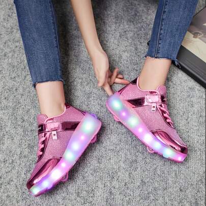 LED Winged Low-Top Roller Skates With Multi-Color Lights - Breathable Inline Skates For Girls, Outdoor Rapid Skating Shoes For All Seasons With Removable Wheels, Fashionable Design And Safety Features