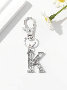 1pc Fashion European & American Unisex Minimalist Cute 26 English Letter Shaped Keychain Pendant Accessory, Embedded With Rhinestones, Suitable For Men & Women Car Keys, Bags, Decoration And Holiday Gifts - Silver - View 20