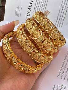 4 件女士奢华镀金珠宝手镯，婚礼派对礼物 - 金黃色 - 查看 15