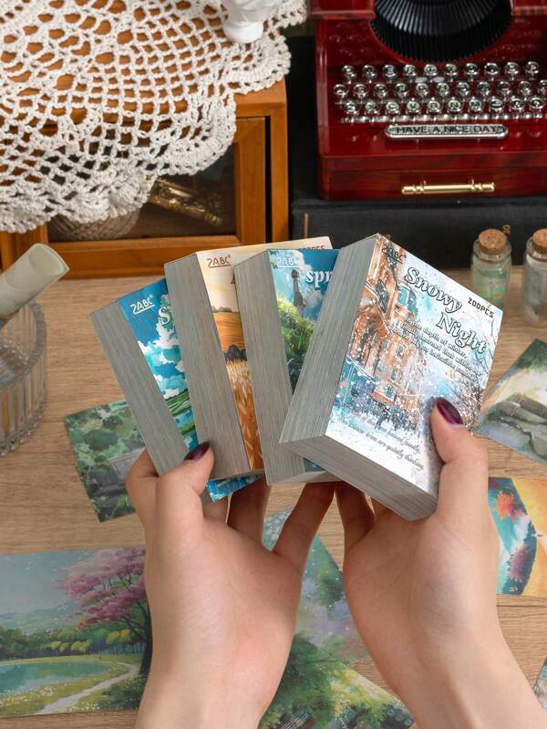 200pcs/Pack Landscape Series Material Paper DIY Scrapbooking Collage Decorative, Junk Journal Craft Background Stationery Decorative Material Paper,For School Supplies,Back To School