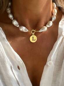 1pc Women's Baroque Pearl Necklace With Letter Pendant, Elegant High-End Style, Suitable For Parties, Ideal Gift For Women - Multicolor - View 24