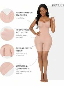 1 pieza Moldeador de figura para mujer, body de control de abdomen ajustado, ropa interior moldeadora sin costuras y de alta elasticidad, apto para primavera, otoño y todas las estaciones - Albaricoque - Ver 3