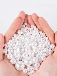 500 件/100 件，4 毫米/6 毫米/8 毫米/10 毫米水磨 ABS 米色和纯白色仿珍珠直孔圆珠，适用于 DIY 手机链包、流苏、发夹、手链、脚链、珠子和配饰 - 白色 - 查看 2
