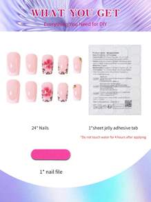 提升您的风格，24 件长方形指甲花朵图案豹纹白色法式指甲尖按压指甲中等贴合完美亚克力假指甲套装，包含：1 件果冻胶和 1 件指甲锉，秋季指甲，适合女士和女孩日常生活和派对使用指甲用品指甲 - 彩色 - 查看 5